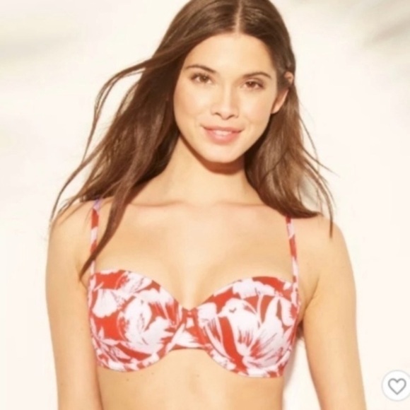 Shade & Shore Other - Shade & Shore Orange Floral Push Up Bikini Top Women’s 36B